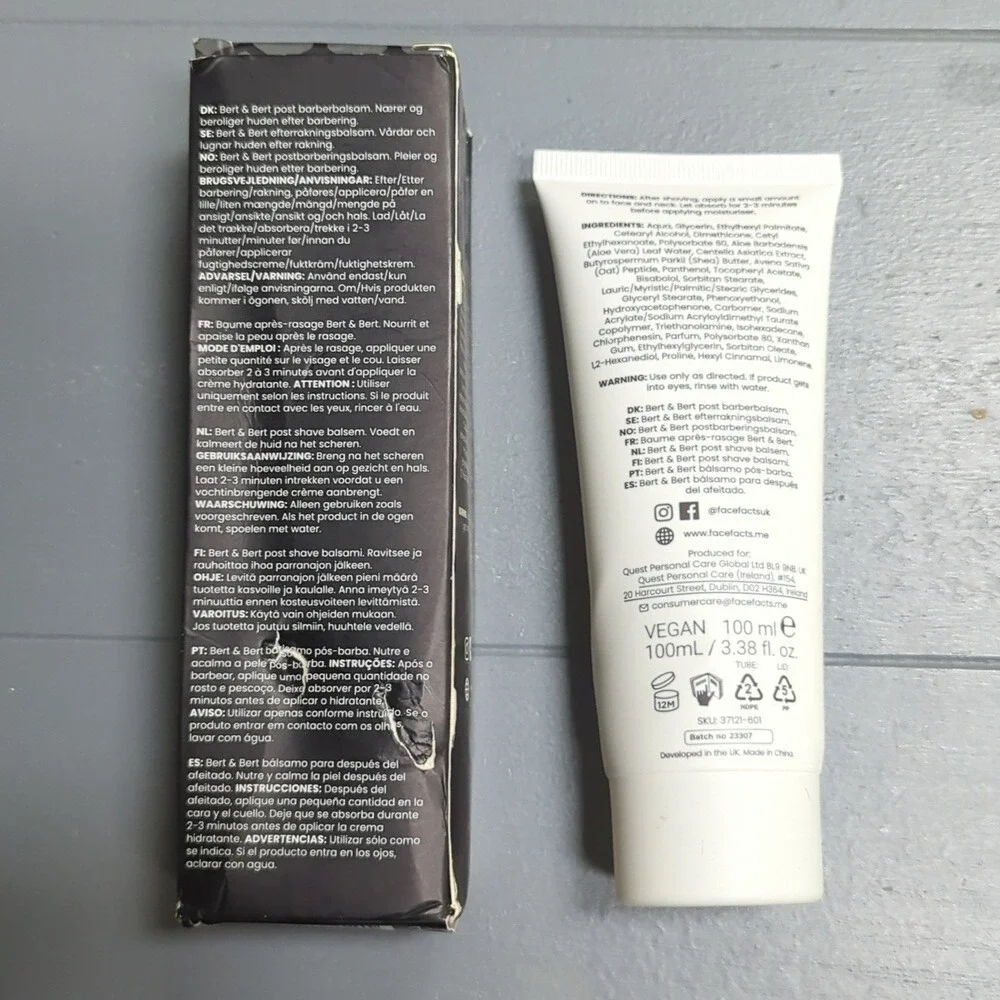 NEW Bert & Bert Skincare No.3 Repair Soothing Post Shave Balm 100ml Vegan